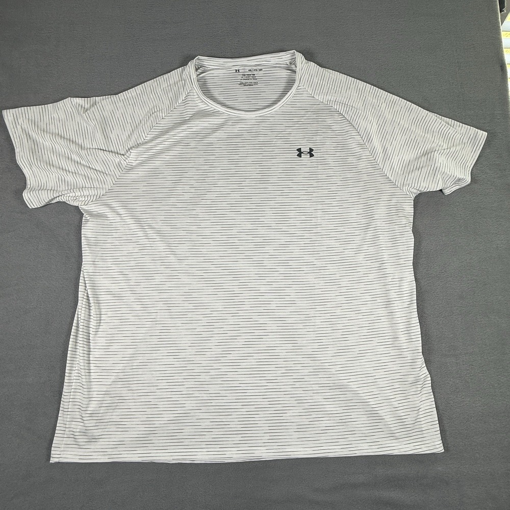 Under Armour Mens Loose Fit T-shirt Short Sleeve White Stripes Athletic Size 4XL